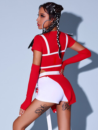 ジャズダンスコスチューム 女の子用ポリエステルパンツ サッシュ ジャンプスーツ グローブ スプリットスカート ダンスウェア