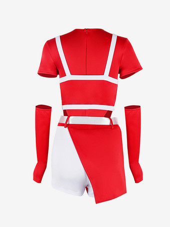 ジャズダンスコスチューム 女の子用ポリエステルパンツ サッシュ ジャンプスーツ グローブ スプリットスカート ダンスウェア