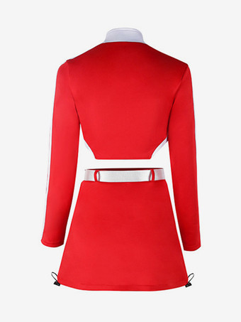 レッド ジャズダンスコスチューム レディース ポリエステルスカートトップ ダンスウェア