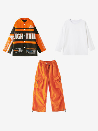 オレンジ ジャズダンス衣装メンズポリエステルトップパンツオーバーコートダンスウェア