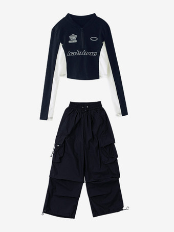 ブラック ジャズダンス衣装女の子ポリエステルパンツトップダンスウェア