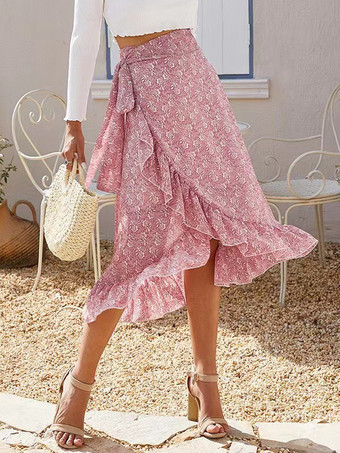 フリルスカート ラップ ハイウエスト レースアップ ボヘミアン風 イレギュラースカート