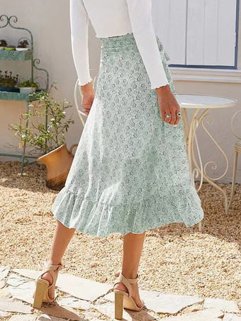 フリルスカート ラップ ハイウエスト レースアップ ボヘミアン風 イレギュラースカート