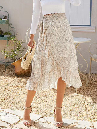 イエローフリルスカート ラップ ハイウエスト レースアップ ボヘミアン風 イレギュラースカート