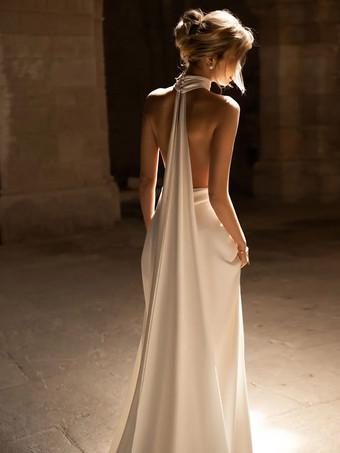 シンプルなウェディングドレス マーメイド Vネック ノースリーブ ブライダルドレス