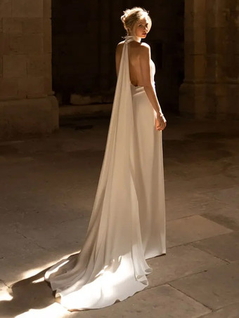 シンプルなウェディングドレス マーメイド Vネック ノースリーブ ブライダルドレス