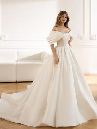 Simple Wedding Dress 2024 Bateau Neck Long Sleeves A-Line Bridal Dresses  Free Customization - Milanoo.com