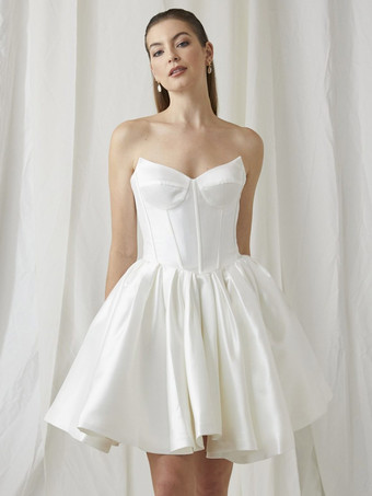 ショートウェディングドレス ショート恋人ネック ノースリーブ ショートナチュラルウエスト レースブライダルドレス