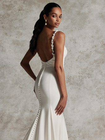 シンプルなウェディングドレスマーメイドジュエルネックノースリーブアップリケブライダルドレス