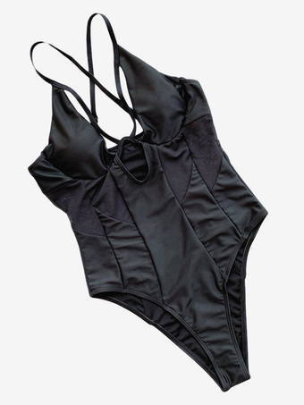 カットアウト水着 調節可能なストラップ バックレス 1ピース水着 ブラック