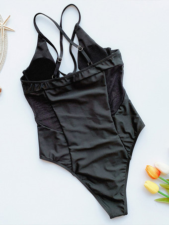 カットアウト水着 調節可能なストラップ バックレス 1ピース水着 ブラック