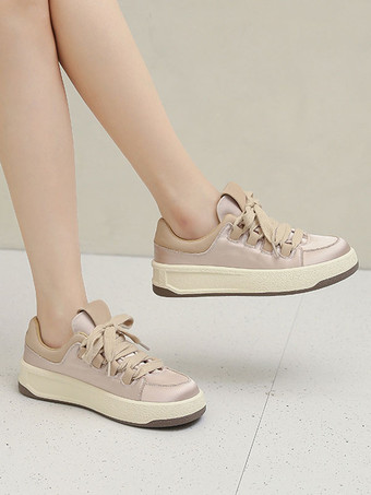 女性カジュアルシューズ用シルバーシルクとサテンラウンドトゥ1.2インチスニーカー