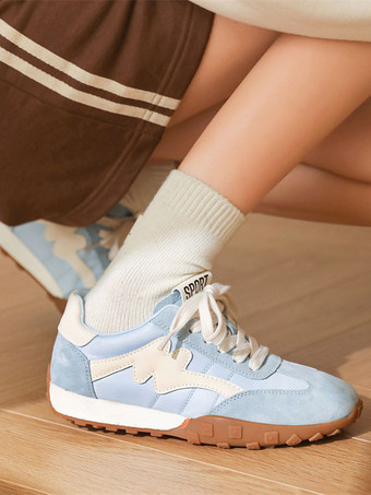 ピンク マイクロ スエード アッパー ラウンド トゥ レディース スニーカー カラー ブロック 1" カジュアル シューズ