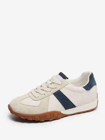 ブルー ブルー マイクロ スエード アッパー ラウンド トゥ カラー ブロック レディース スニーカー 1" カジュアル シューズ