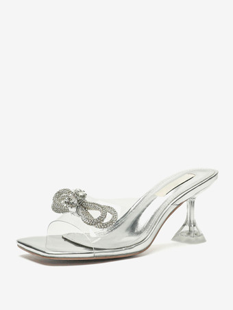 トランスペアレントレディース ヒール サンダル スクエアトゥ サンダル 特殊形状ヒール PVC アッパー