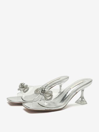 レディース ヒール サンダル スクエアトゥ サンダル 特殊形状ヒール PVC アッパー