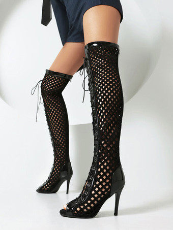 negro Botas altas hasta el muslo sexy para mujer con corte puntiagudo Ouy y tacón de aguja