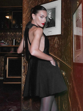 リトルブラックドレス ホルターネック 蝶ネクタイ バックレス セクシー パーティー ショートドレス