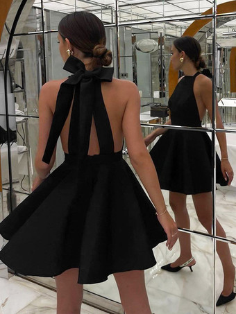リトルブラックドレス ホルターネック 蝶ネクタイ バックレス セクシー パーティー ショートドレス