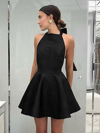 リトルブラックドレス ホルターネック 蝶ネクタイ バックレス セクシー パーティー ショートドレス