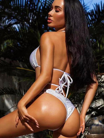 グリッタービキニ トライアングルホルター ラインストーンディテール ビーチ水着