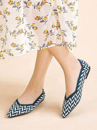 レディース ニット バレエ フラット ポインテッドトゥ スリッポン フラットシューズ