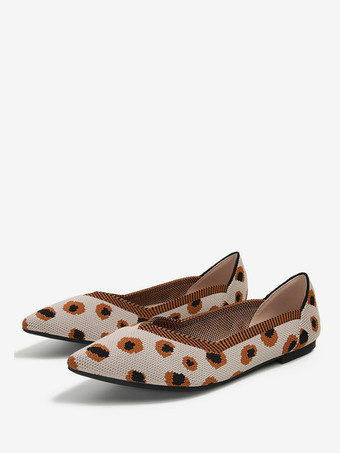 オレンジレディース ニット バレエ フラット ポインテッドトゥ スリッポン フラットシューズ