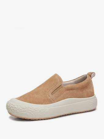 ブラウン レディース ラウンドトゥ PU レザー バレエ フラット シューズ