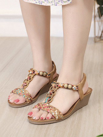 Flache Sandale flache offene Zehenpartie PU-Leder gewebte Gladiator-Sandalen mit T-Riemen lässige Slipper-Sandalen