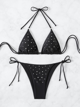 三角ビキニ ウルトラスパゲッティストラップ ホルターネック 水玉模様 ビーチ水着