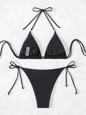 三角ビキニ ウルトラスパゲッティストラップ ホルターネック 水玉模様 ビーチ水着