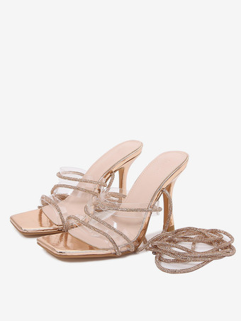 レディース ヒール サンダル オープントゥ レースアップ ハイヒール プロムシューズ