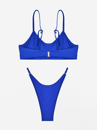 Traje de baño bikini para mujer Botones azules Cintura elevada Trajes de baño sexy de verano