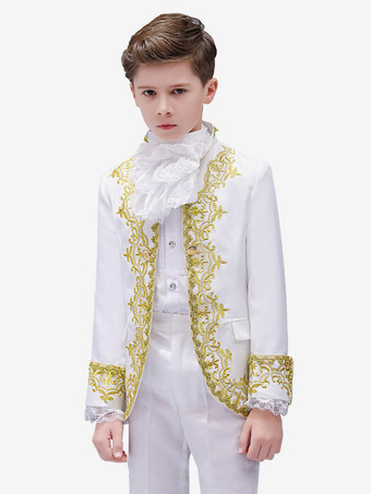 ホワイト ハロウィンコスチューム子供用宮殿ドラマパフォーマンス衣装象嵌王子チャーミングパフォーマンスドレス