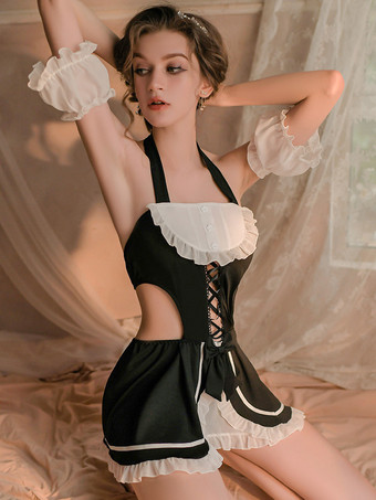 ブラック メイド服 レディース Tバックアームウェアドレス サーヴァントガールコスチューム