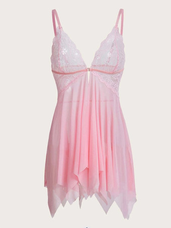 ベビードール ランジェリー ベビードール 女性用 ライトスカイブルー レース ポリエステル セクシー