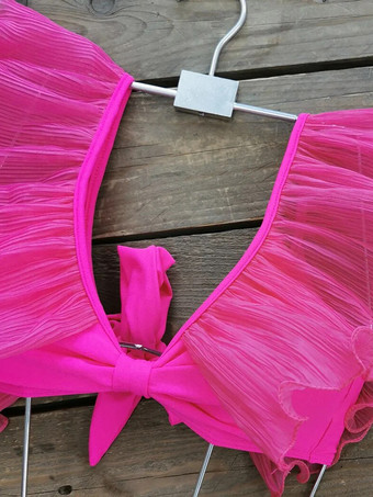 Bikinis mit Rüschen oben und breiter Seitenhose einfarbig