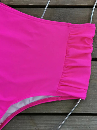 Bikinis mit Rüschen oben und breiter Seitenhose einfarbig