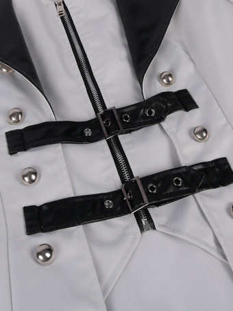 ホワイト中世宮殿バンケットウェアジッパースリットロングウインドブレーカーステージパフォーマンスウェア