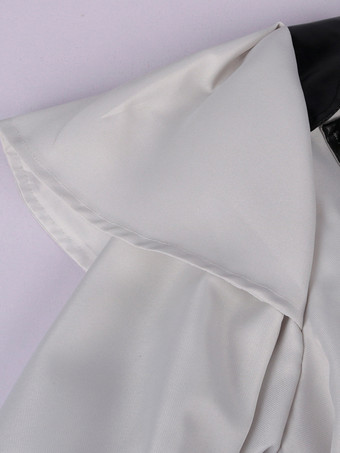 ホワイト中世宮殿バンケットウェアジッパースリットロングウインドブレーカーステージパフォーマンスウェア