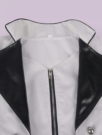 ホワイト中世宮殿バンケットウェアジッパースリットロングウインドブレーカーステージパフォーマンスウェア