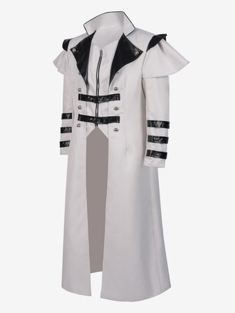 ホワイト中世宮殿バンケットウェアジッパースリットロングウインドブレーカーステージパフォーマンスウェア