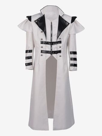 ホワイト中世宮殿バンケットウェアジッパースリットロングウインドブレーカーステージパフォーマンスウェア