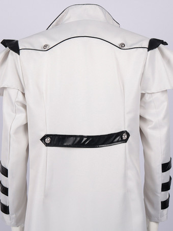 ホワイト中世宮殿バンケットウェアジッパースリットロングウインドブレーカーステージパフォーマンスウェア