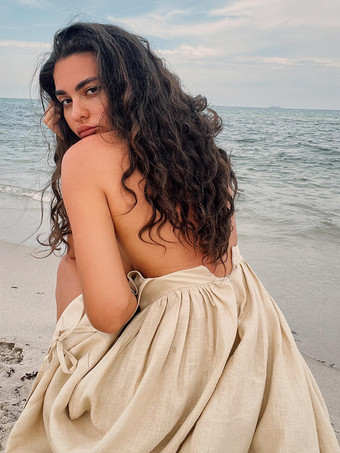 ボヘミアンドレス Vネック ノースリーブ バックレス カジュアル サマービーチドレス