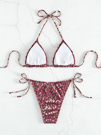 プリントビキニ ホルター トライアングル 調節可能 タイサイドボトム 2点セット