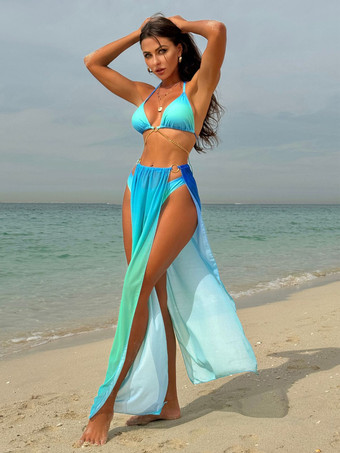 オンブレビキニ トライアングルホルタートップとチーキーカバーボトムス水着