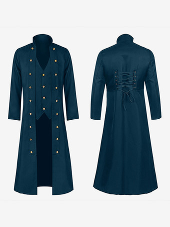 ブルー ダークグリーンメンズスチームパンクレトロジャケットゴシックビクトリア朝時代のレトロ衣装レトロ衣装男性のための