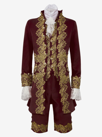 ワインレッド メンズ宮殿王子ドレスパフォーマンススーツ Cos 衣装中世レトロ衣装 バーガンディ