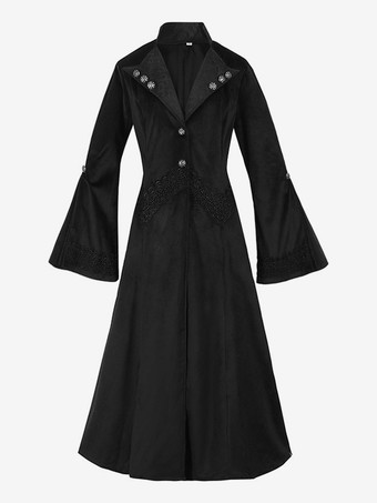 ブラックゴシックレディースミドル丈コート秋冬ファッションスリムトレンチコートダークスタンドカラー宮殿タキシード